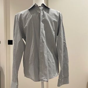 Theory Grey and Blue Pinstripe Collared Button Down Shirt Size S